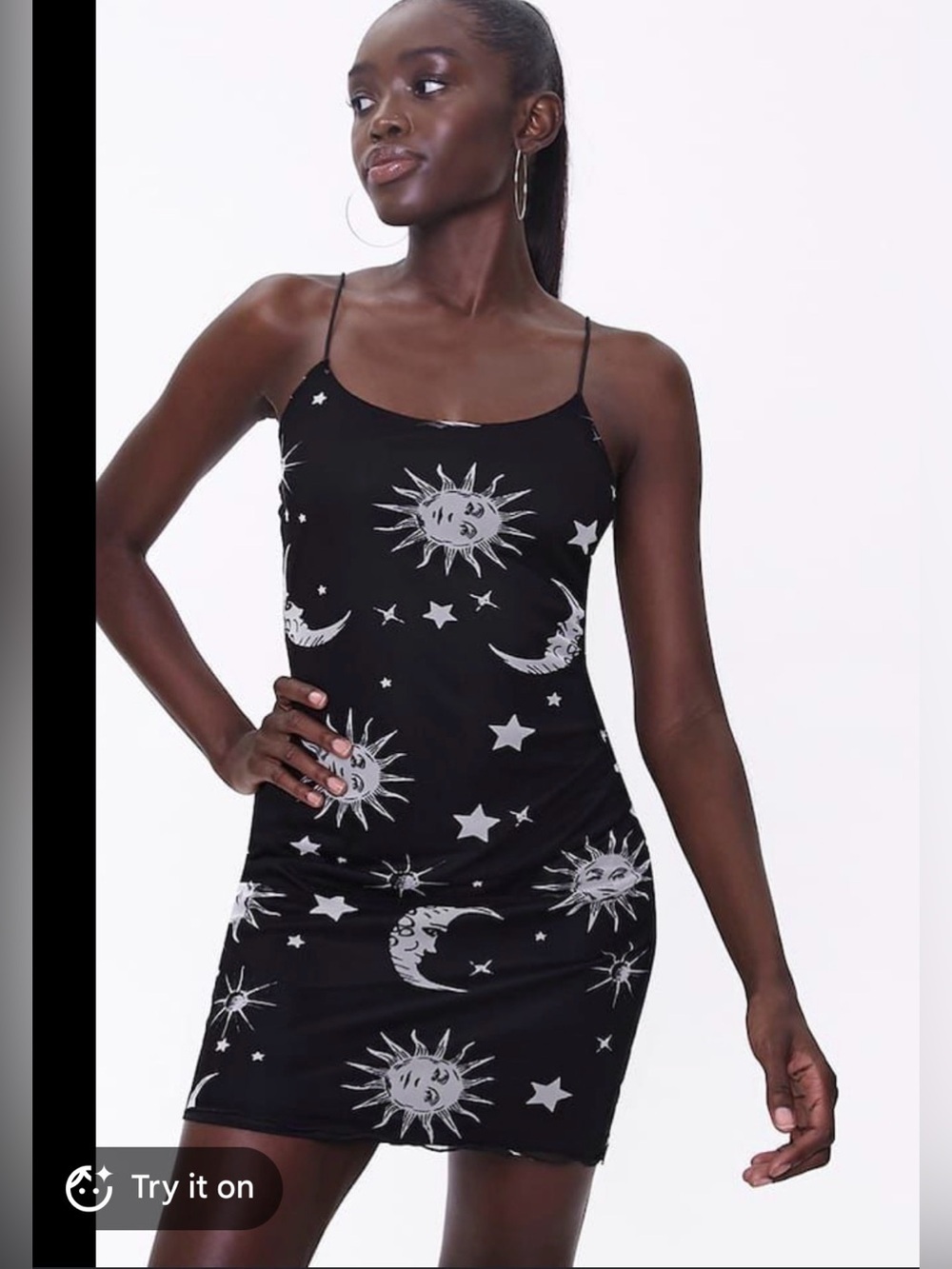 Polly & Esther Celestial Fairy Bodycon Printed Sun and Moon Grunge Dress,Large